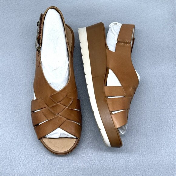 Womens Earth Origins Sandals Sand Brown Soft Leather Sunflower Woven Panel Sz 9 - Picture 2 of 15
